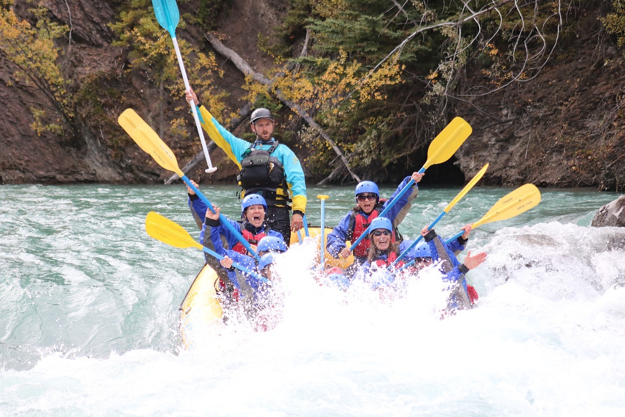 A triumphant group of river rafters